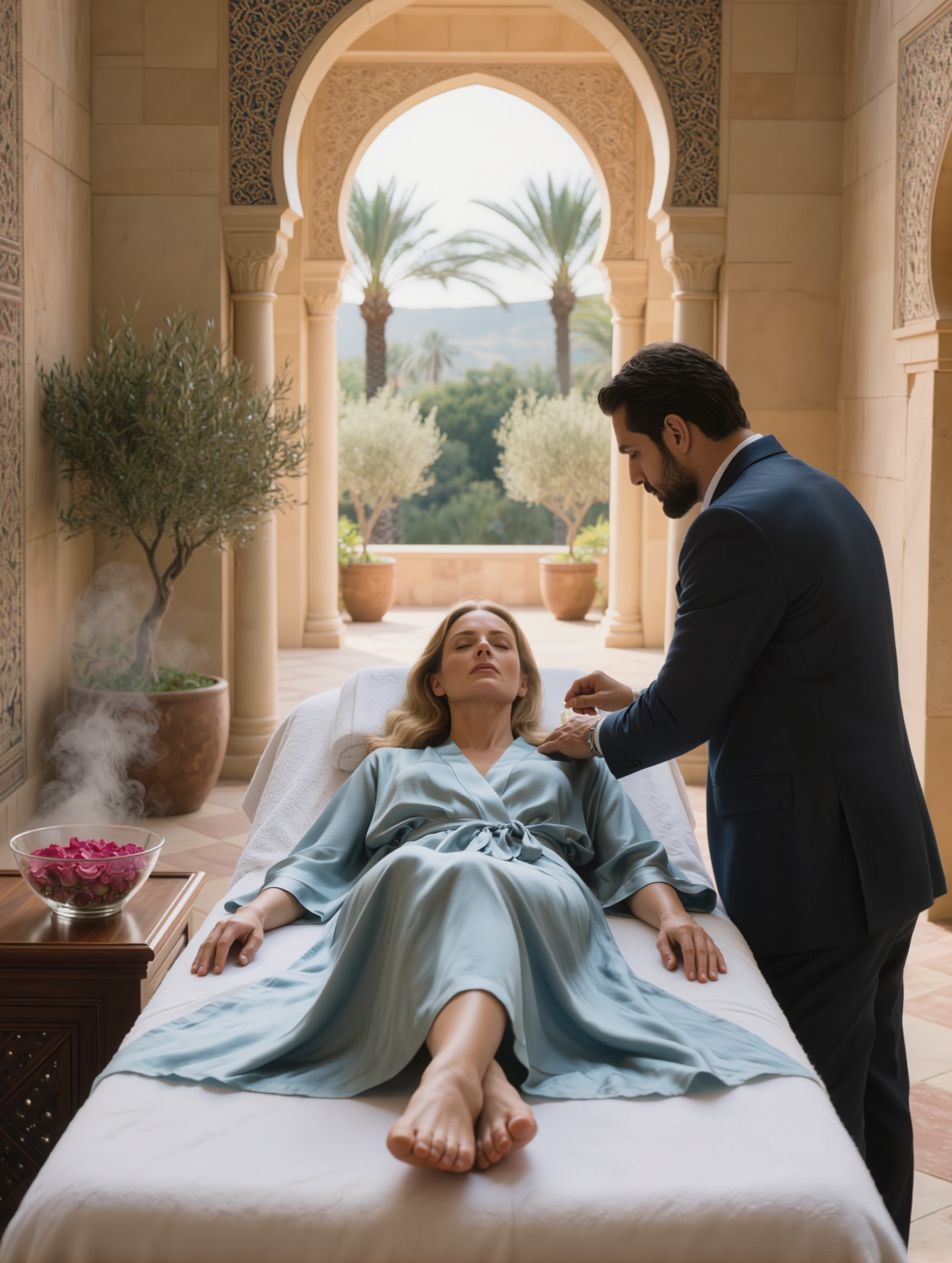 Luxury spa rendered as a cinematic frame