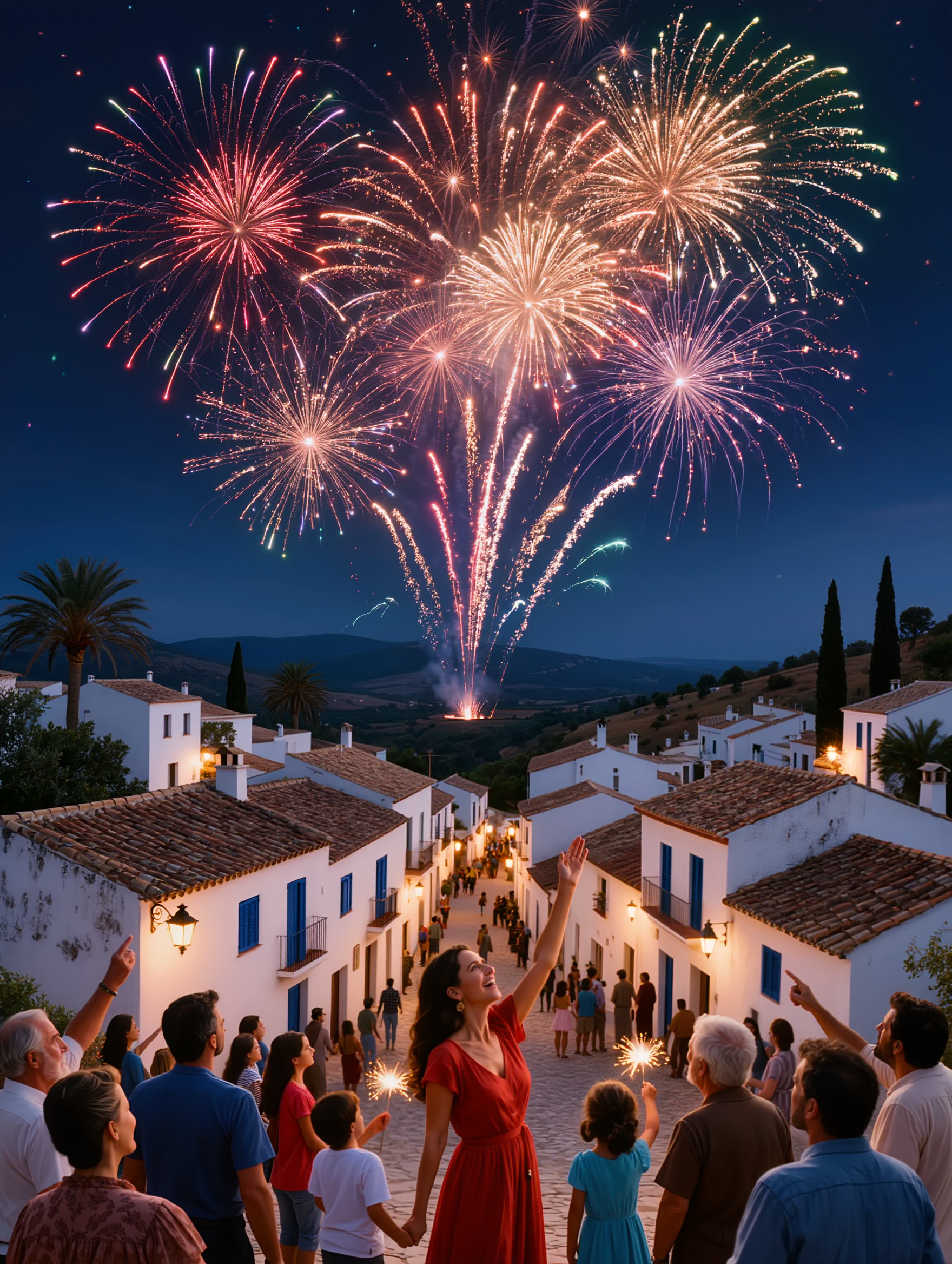 Mediterranean village fireworks atmosphere